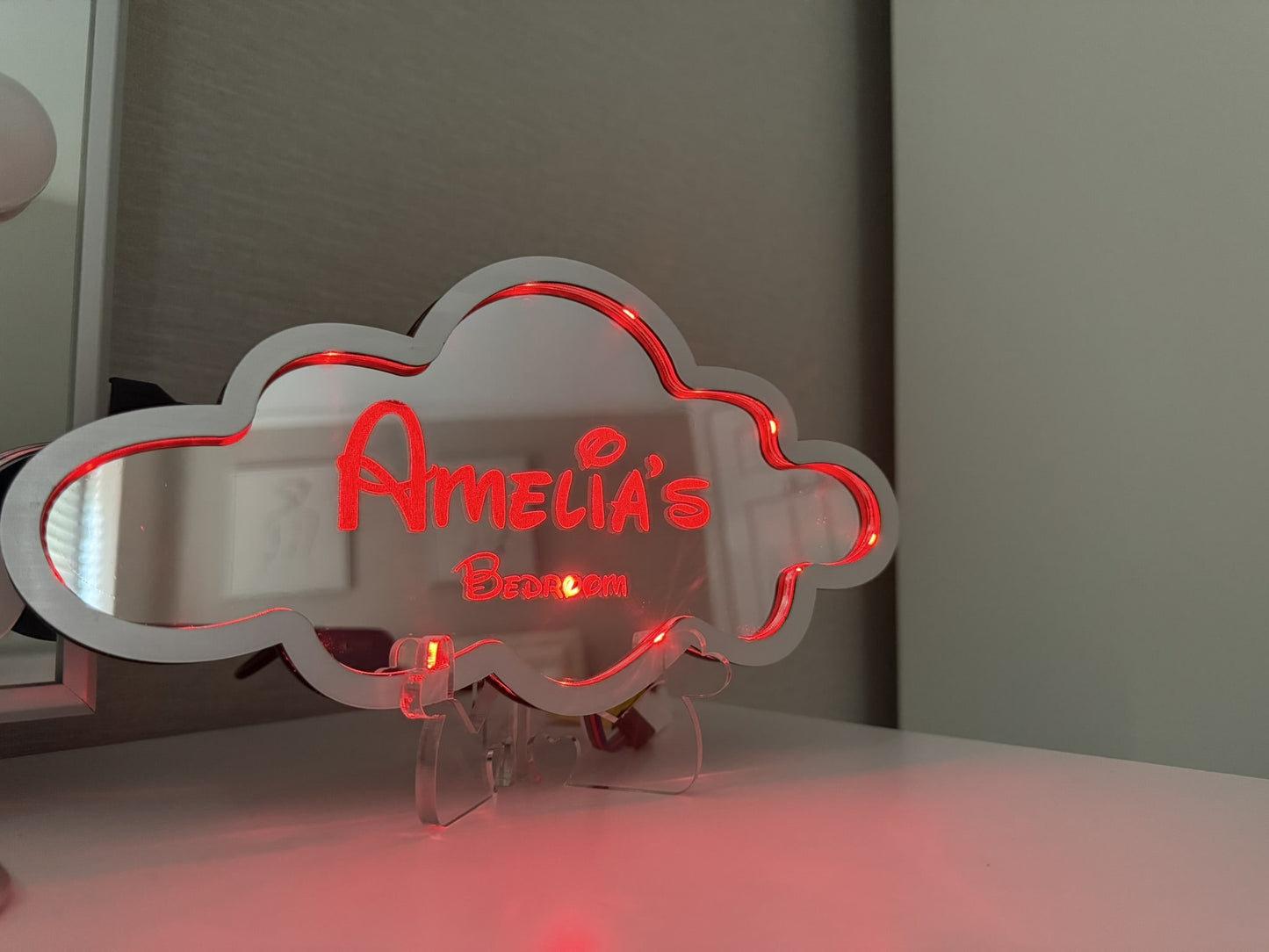 Personalised LED Mirror, Cloud Shape, Kids Bedroom Sign, Plaque, Wedding, Office, Perfect Gift