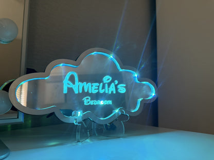 Personalised LED Mirror, Cloud Shape, Kids Bedroom Sign, Plaque, Wedding, Office, Perfect Gift