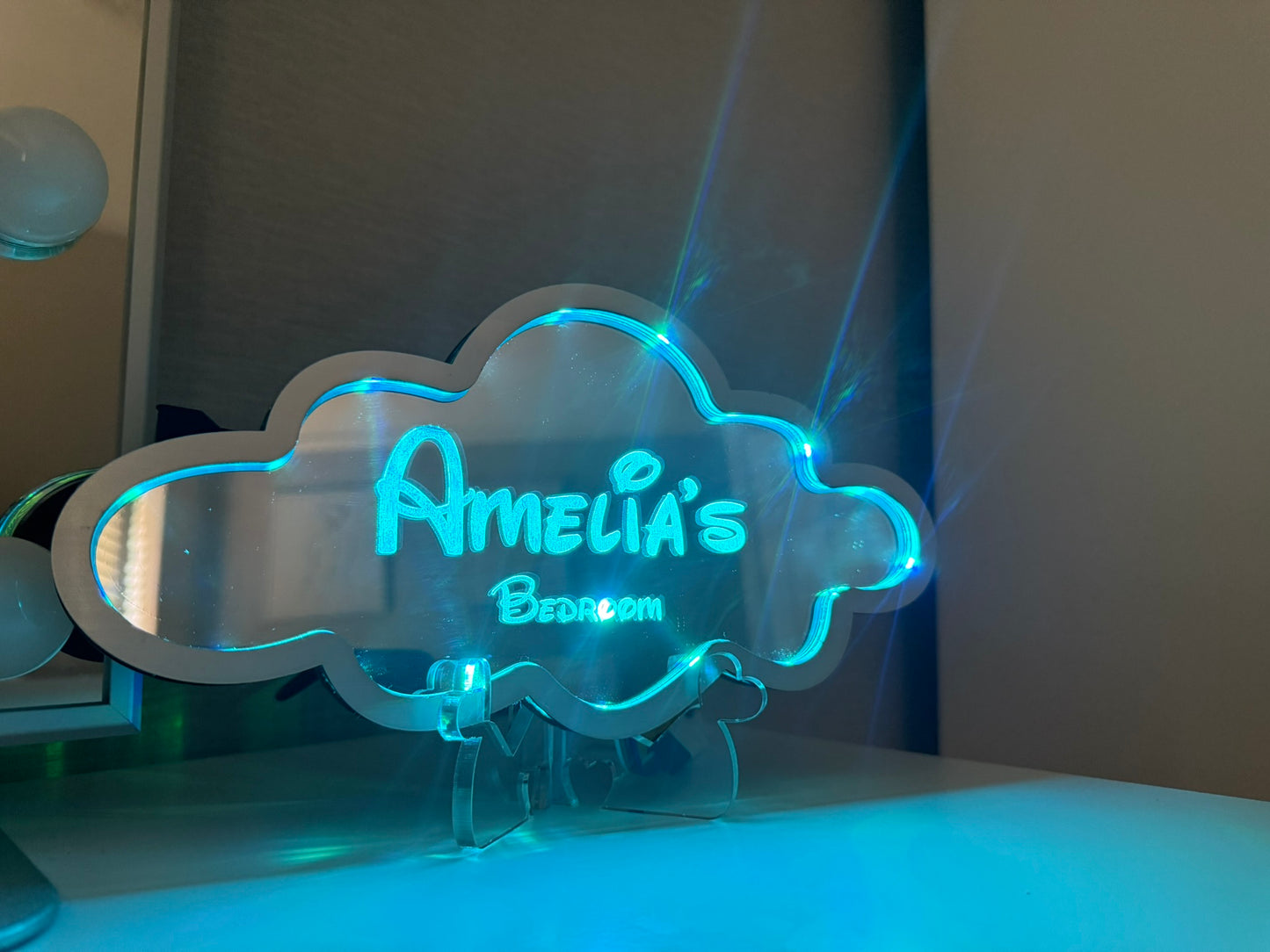 Personalised LED Mirror, Cloud Shape, Kids Bedroom Sign, Plaque, Wedding, Office, Perfect Gift