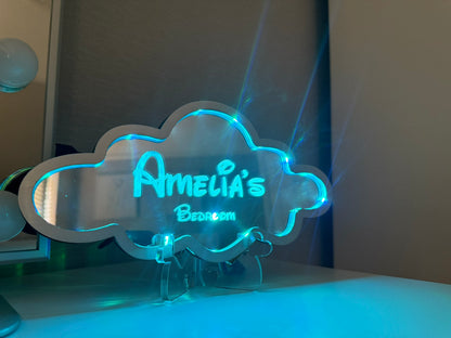 Personalised LED Mirror, Cloud Shape, Kids Bedroom Sign, Plaque, Wedding, Office, Perfect Gift