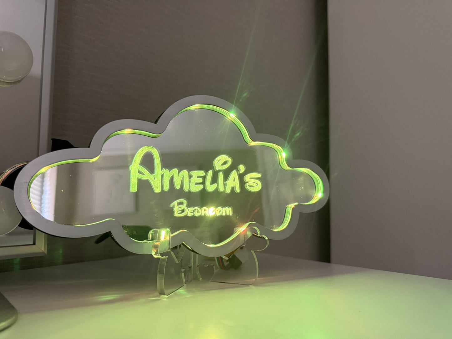 Personalised LED Mirror, Cloud Shape, Kids Bedroom Sign, Plaque, Wedding, Office, Perfect Gift