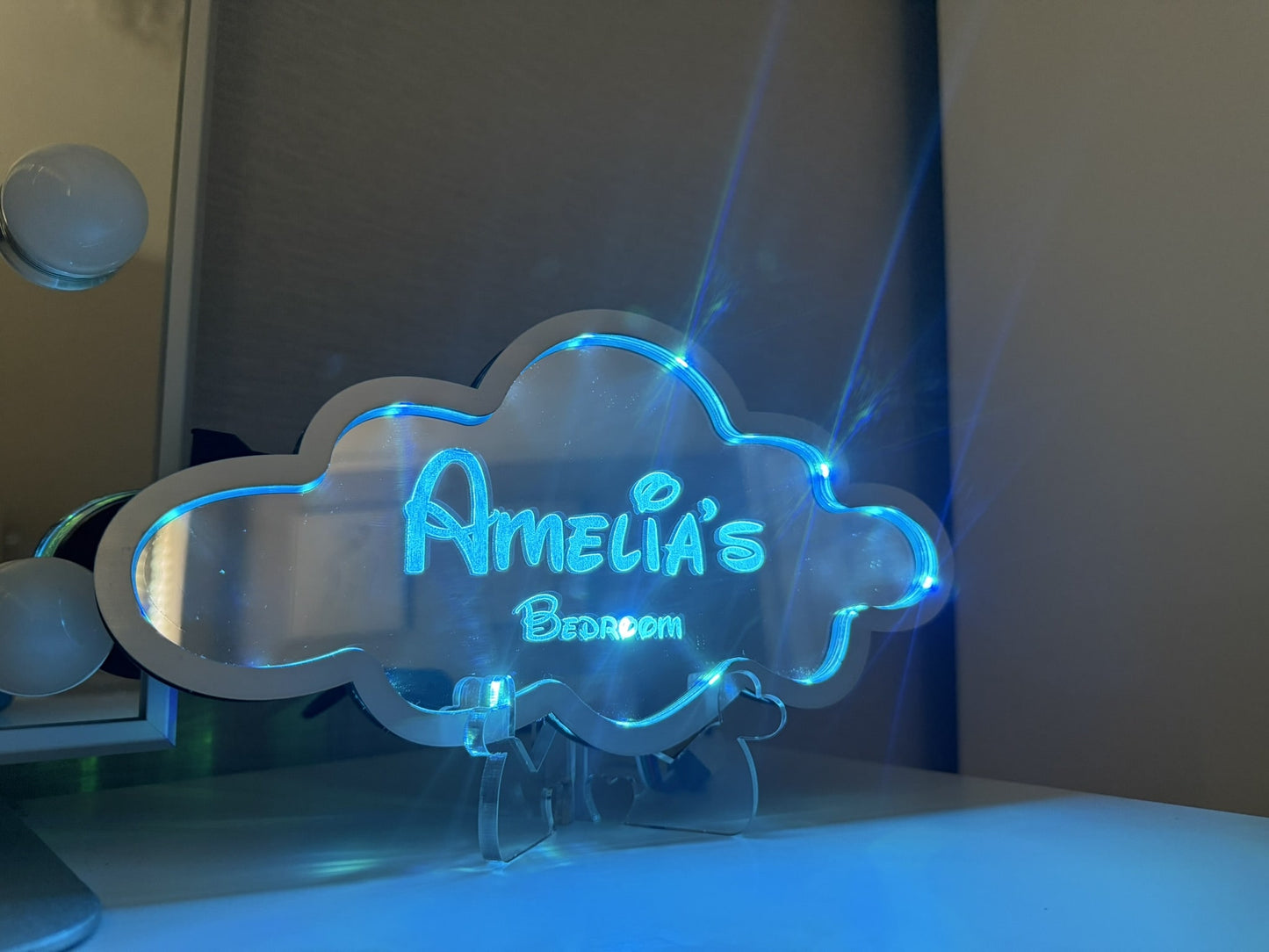 Personalised LED Mirror, Cloud Shape, Kids Bedroom Sign, Plaque, Wedding, Office, Perfect Gift