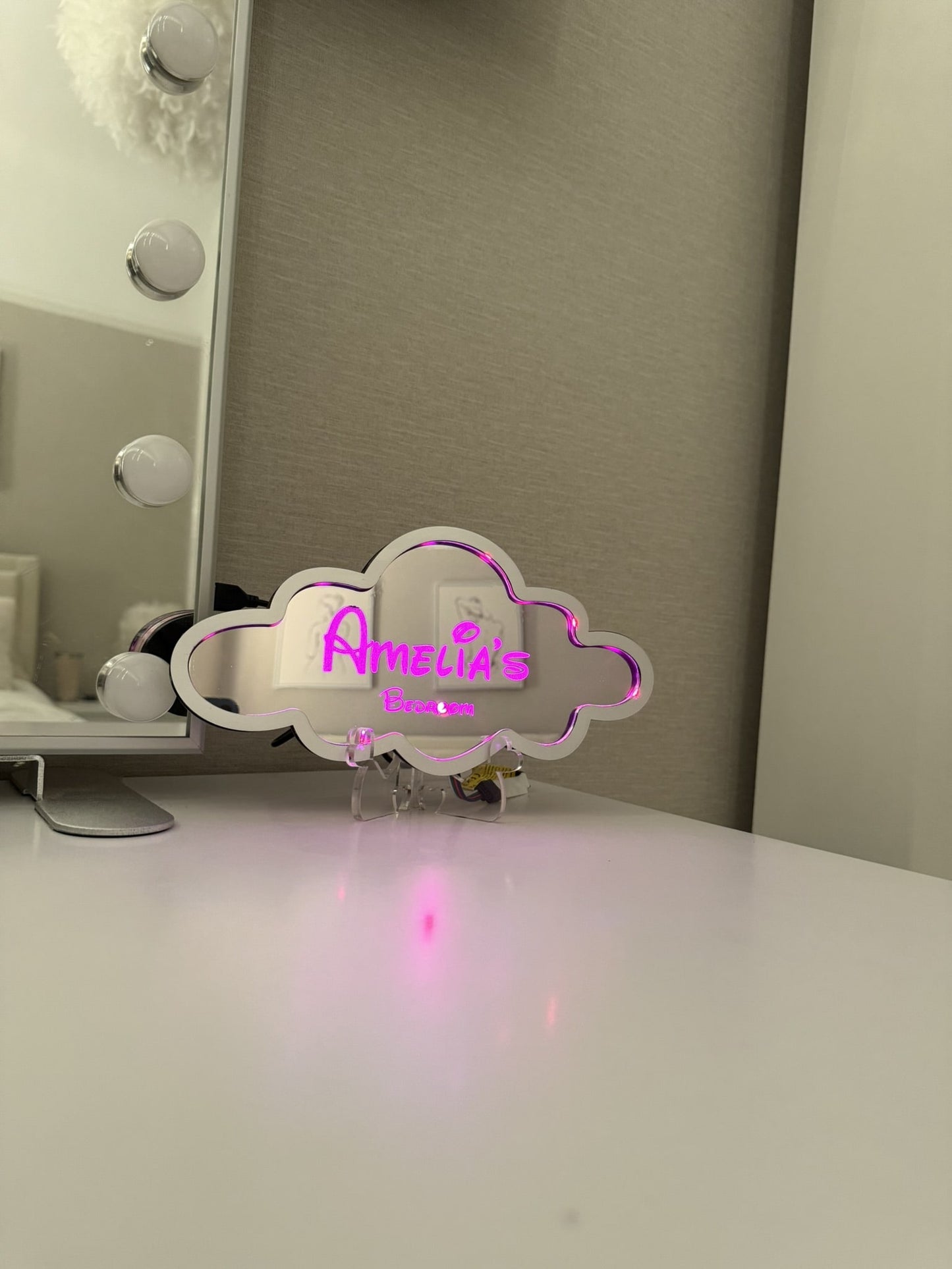 Personalised LED Mirror, Cloud Shape, Kids Bedroom Sign, Plaque, Wedding, Office, Perfect Gift