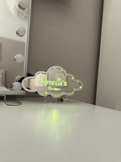 Personalised LED Mirror, Cloud Shape, Kids Bedroom Sign, Plaque, Wedding, Office, Perfect Gift