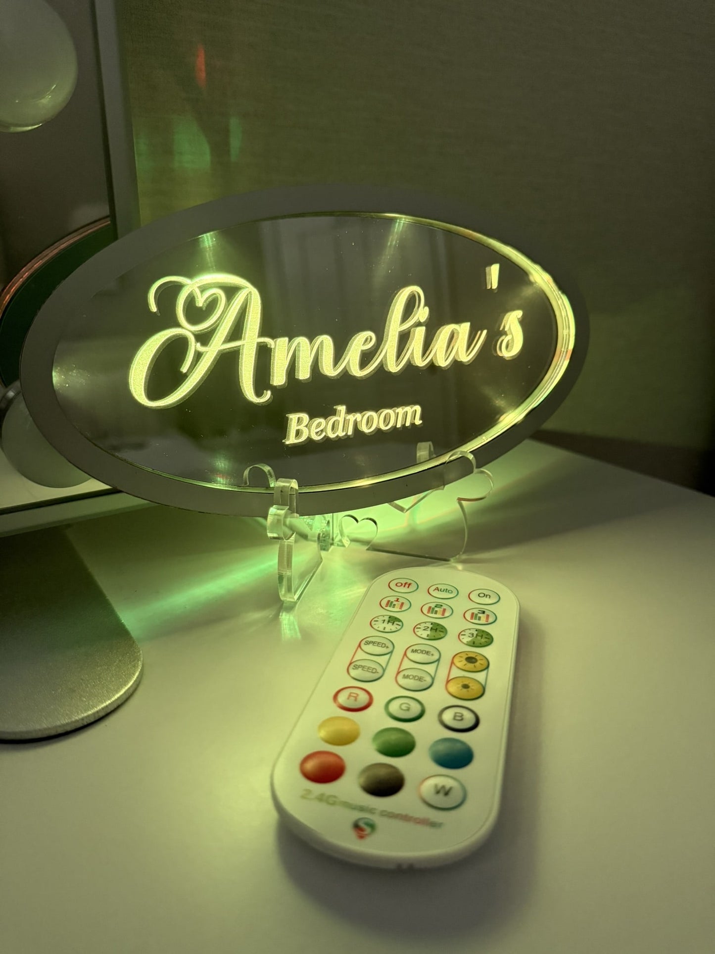 Personalised LED Mirror, Oval Shape, Kids Bedroom Sign, Plaque, Wedding, Office, Perfect Gift