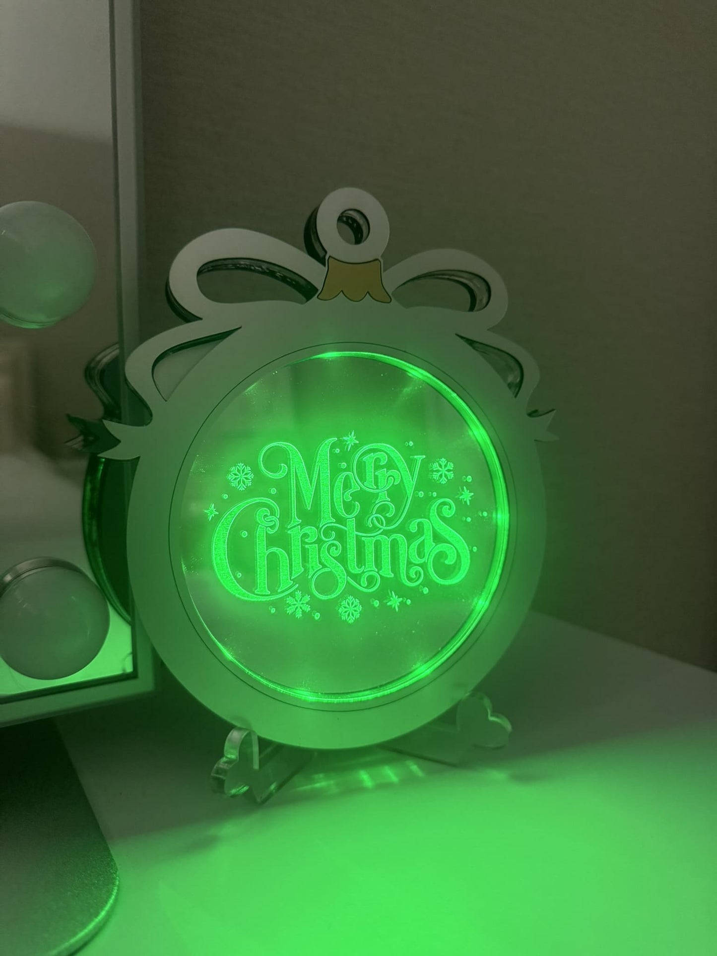Personalised LED Mirror, Christmas Bauble Shape, Kids Bedroom Sign, Plaque, Wedding, Office, Perfect Gift