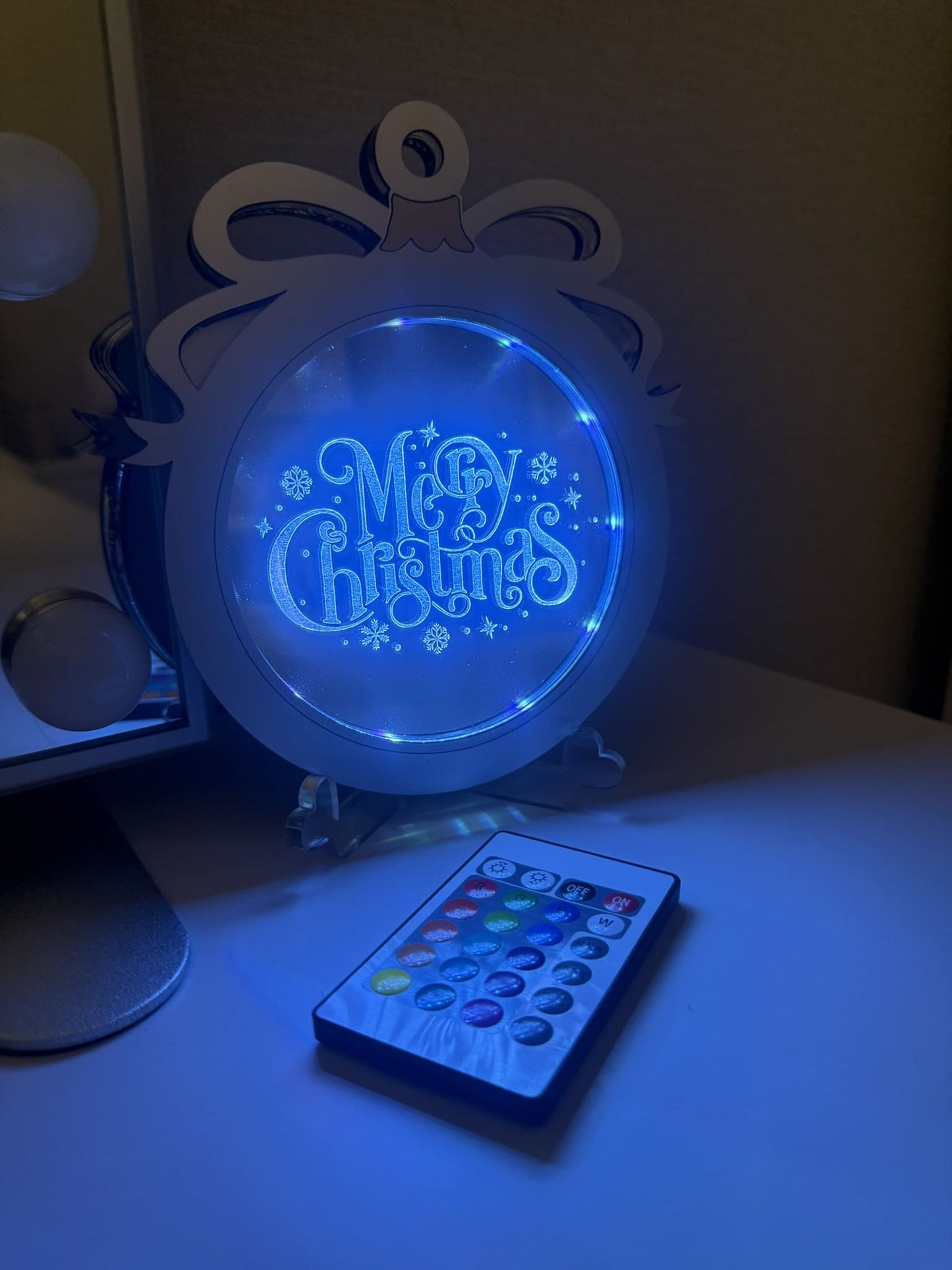 Personalised LED Mirror, Christmas Bauble Shape, Kids Bedroom Sign, Plaque, Wedding, Office, Perfect Gift
