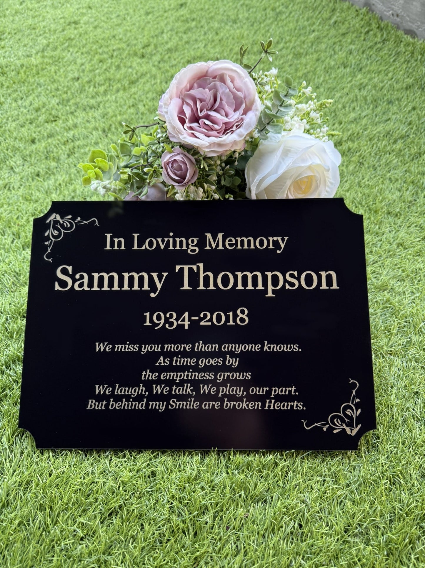 Personalised Memorial Plaque, 29x21cm Engraved Grave Marker, with Gold Wording, Satin Black, with base stand