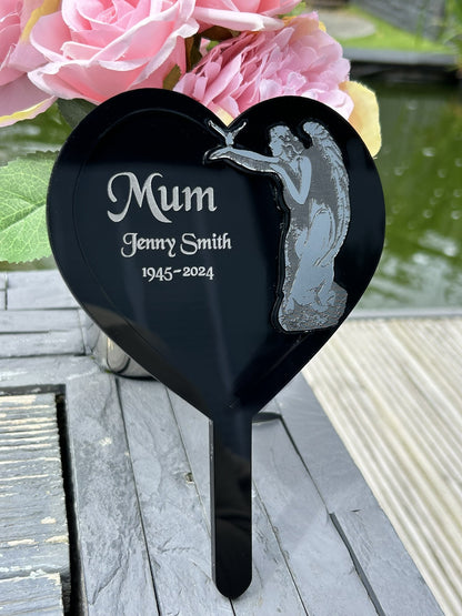 Memorial Plaques, Plaque Gifts, Mum, Dad, Brother, Sister, Father Angel Heart Shape Stakes Ornament Grave Garden Marker Personalised Gift