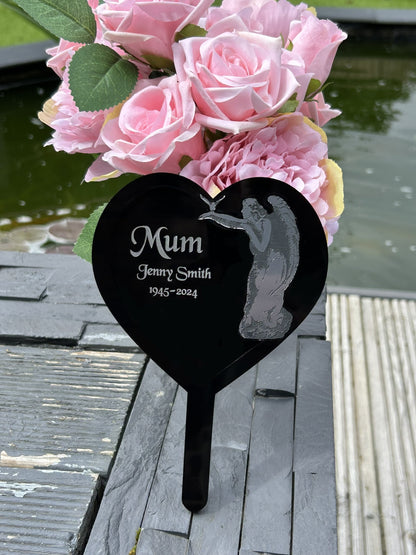 Memorial Plaques, Plaque Gifts, Mum, Dad, Brother, Sister, Father Angel Heart Shape Stakes Ornament Grave Garden Marker Personalised Gift