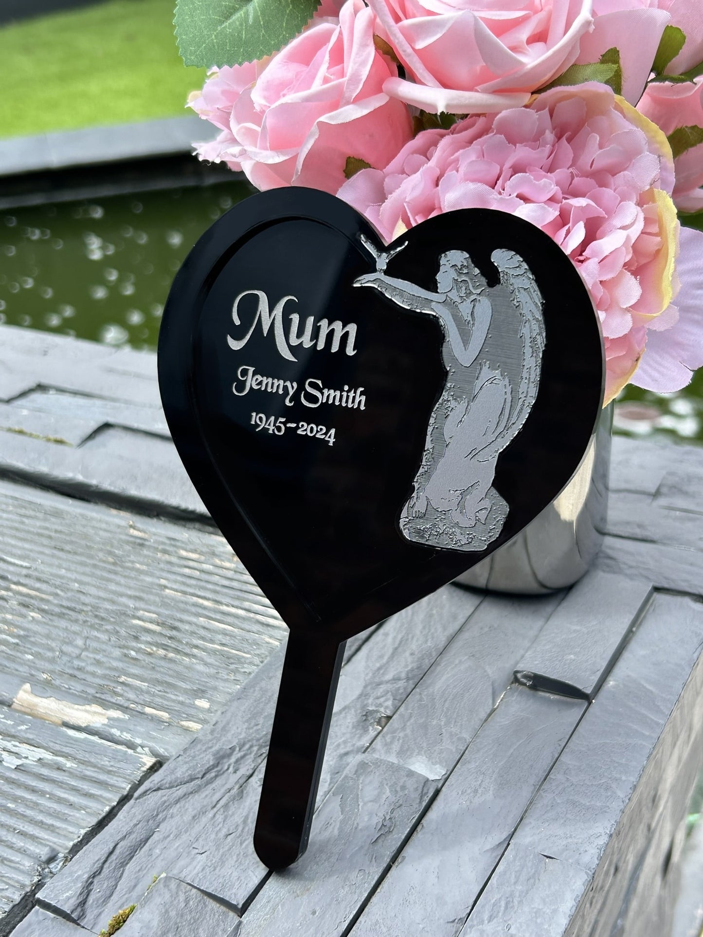 Memorial Plaques, Plaque Gifts, Mum, Dad, Brother, Sister, Father Angel Heart Shape Stakes Ornament Grave Garden Marker Personalised Gift