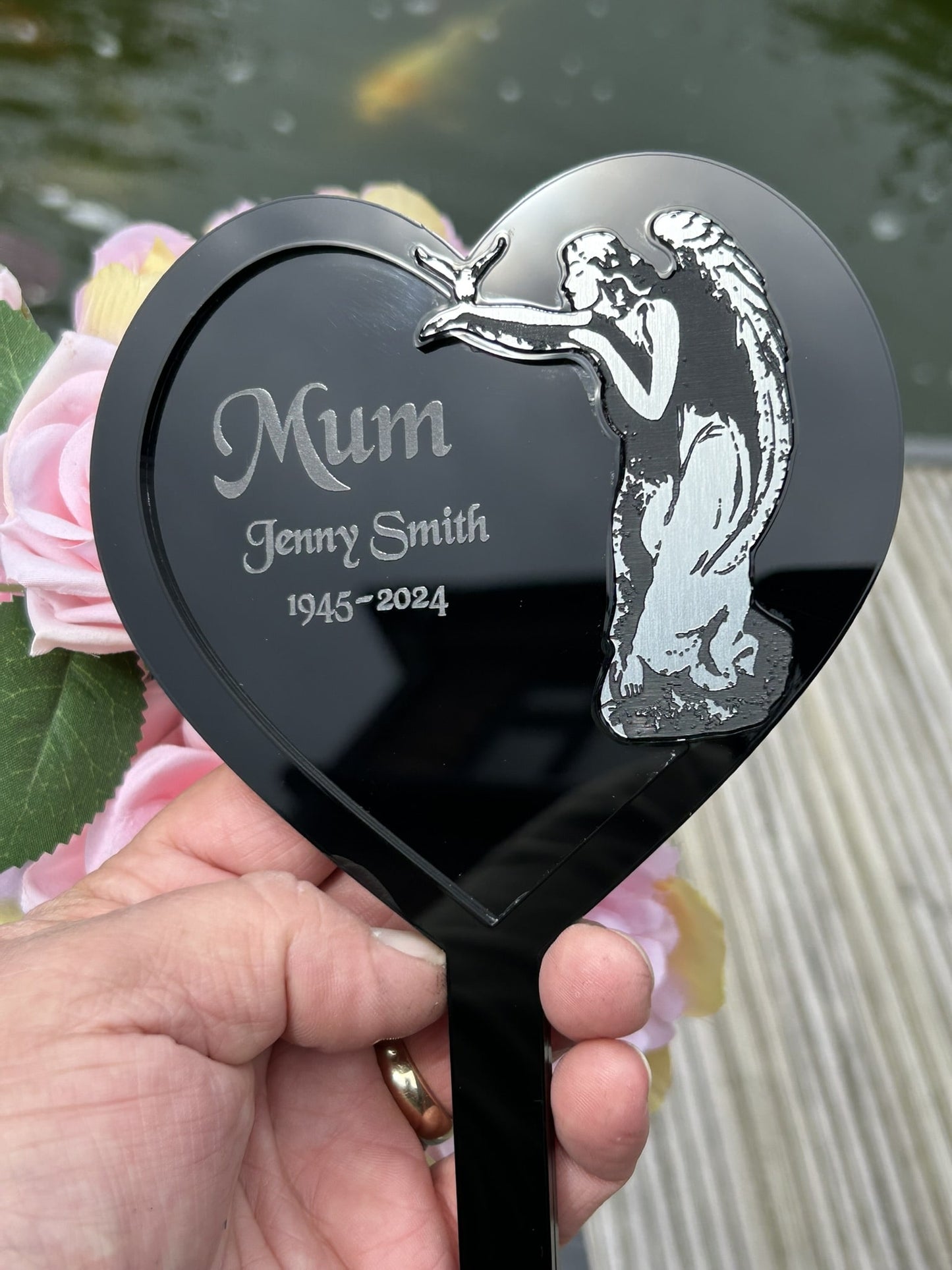 Memorial Plaques, Plaque Gifts, Mum, Dad, Brother, Sister, Father Angel Heart Shape Stakes Ornament Grave Garden Marker Personalised Gift