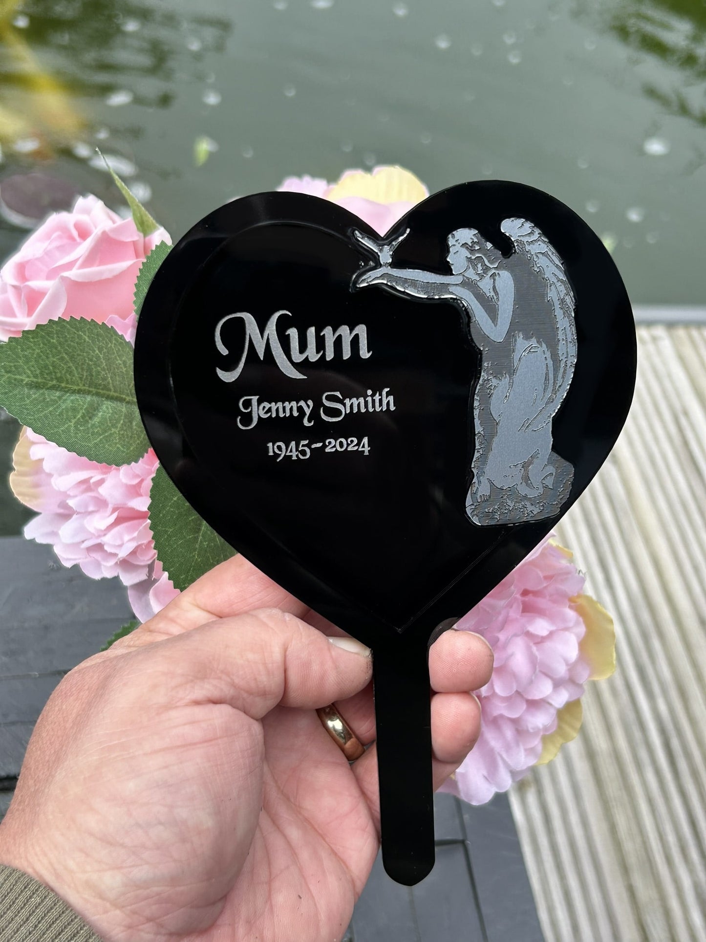 Memorial Plaques, Plaque Gifts, Mum, Dad, Brother, Sister, Father Angel Heart Shape Stakes Ornament Grave Garden Marker Personalised Gift