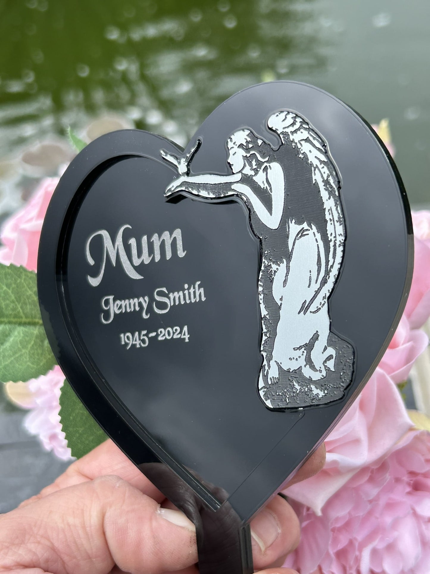 Memorial Plaques, Plaque Gifts, Mum, Dad, Brother, Sister, Father Angel Heart Shape Stakes Ornament Grave Garden Marker Personalised Gift