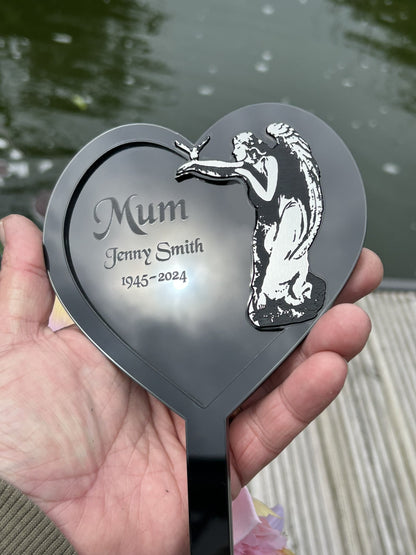 Memorial Plaques, Plaque Gifts, Mum, Dad, Brother, Sister, Father Angel Heart Shape Stakes Ornament Grave Garden Marker Personalised Gift