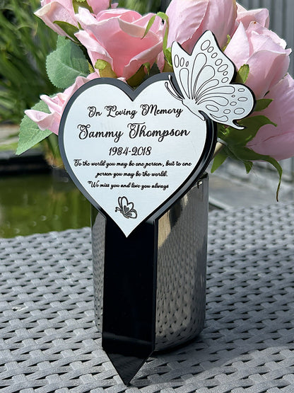 Memorial Plaque, Garden Outdoors Plaques, Remembrance Sign, Graver marker, Dad, Father, Mum, Butterfly