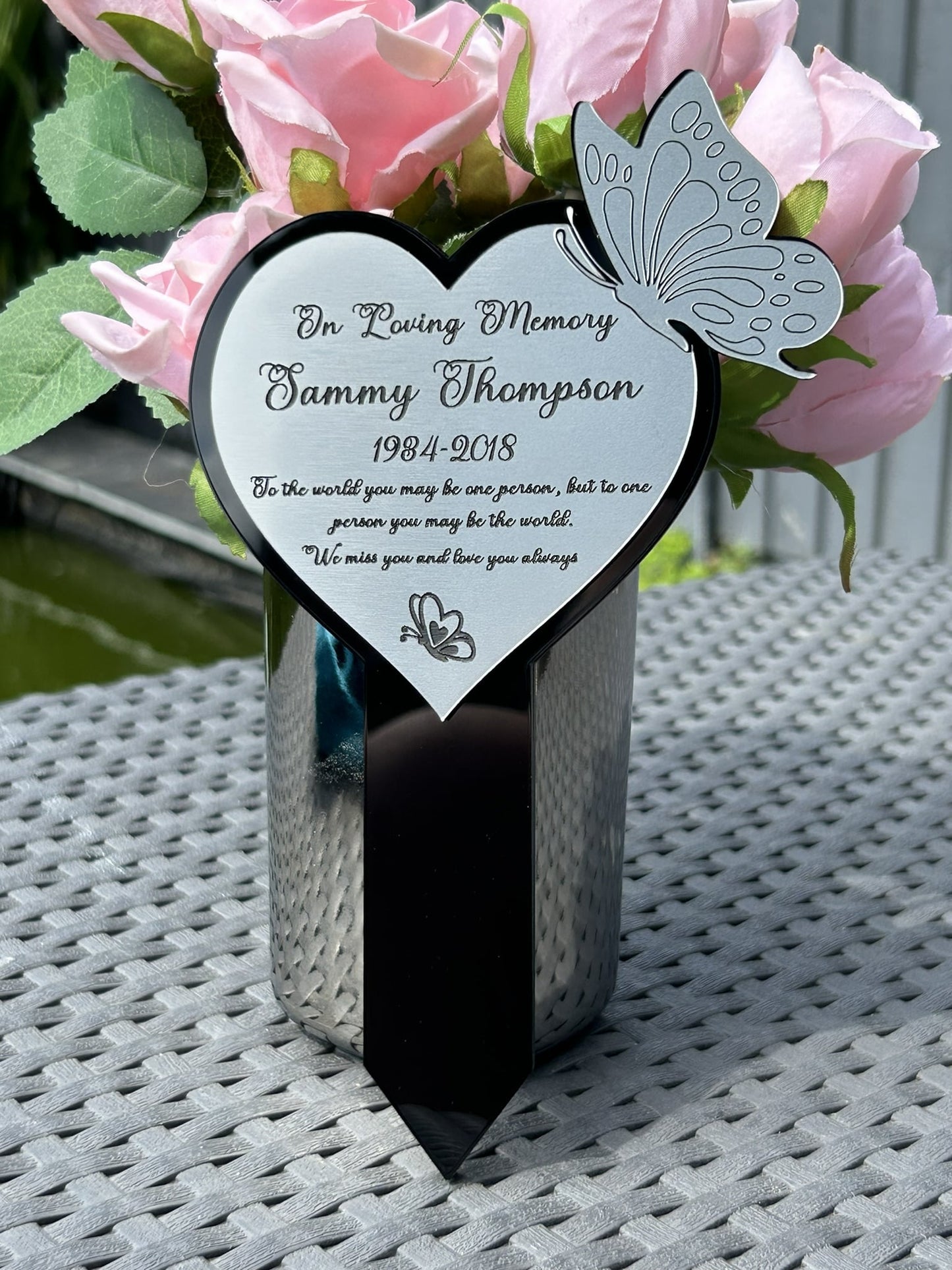 Memorial Plaque, Garden Outdoors Plaques, Remembrance Sign, Graver marker, Dad, Father, Mum, Butterfly