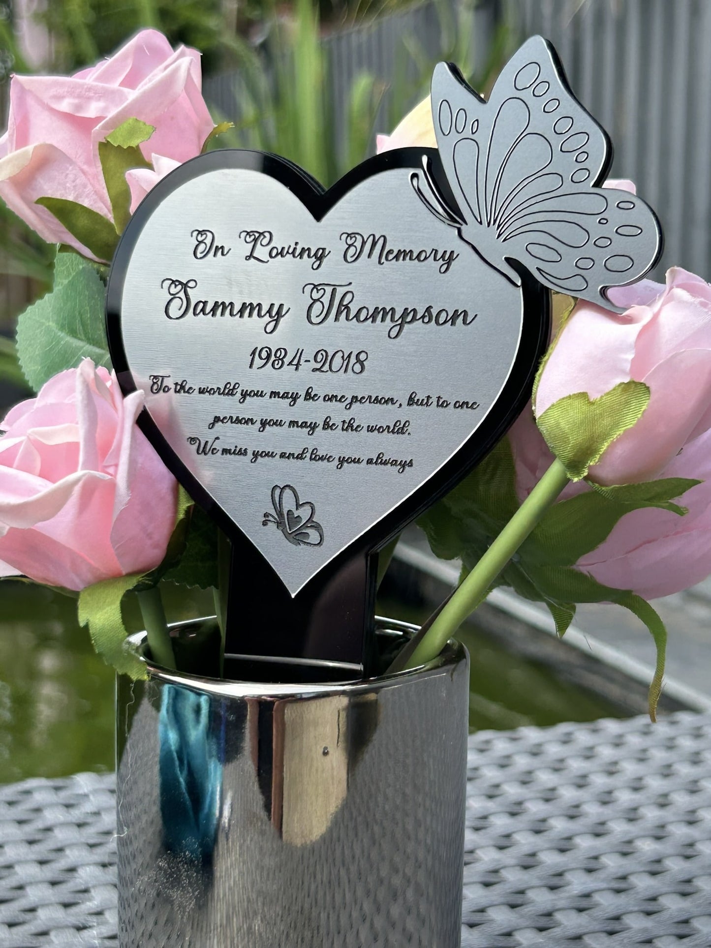 Memorial Plaque, Garden Outdoors Plaques, Remembrance Sign, Graver marker, Dad, Father, Mum, Butterfly