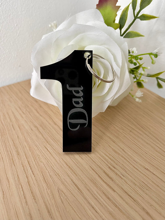 Small Number 1 Dad, Step Dad, Grandad Fathers Day Black Gloss Acrylic Keyring