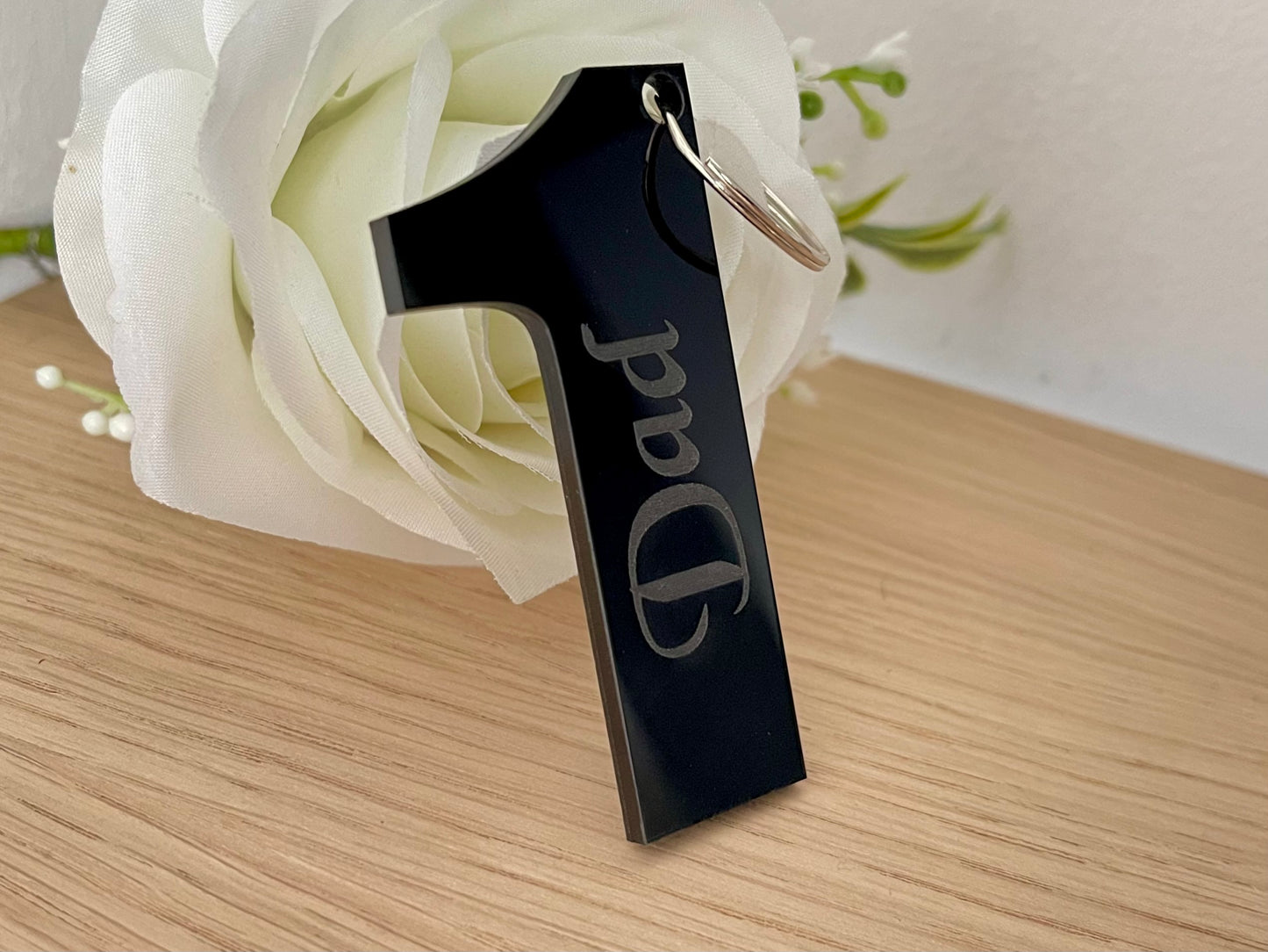 Small Number 1 Dad, Step Dad, Grandad Fathers Day Black Gloss Acrylic Keyring