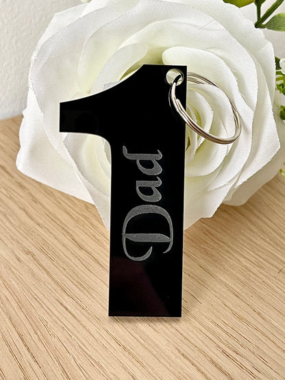 Small Number 1 Dad, Step Dad, Grandad Fathers Day Black Gloss Acrylic Keyring