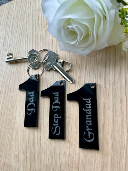 Small Number 1 Dad, Step Dad, Grandad Fathers Day Black Gloss Acrylic Keyring