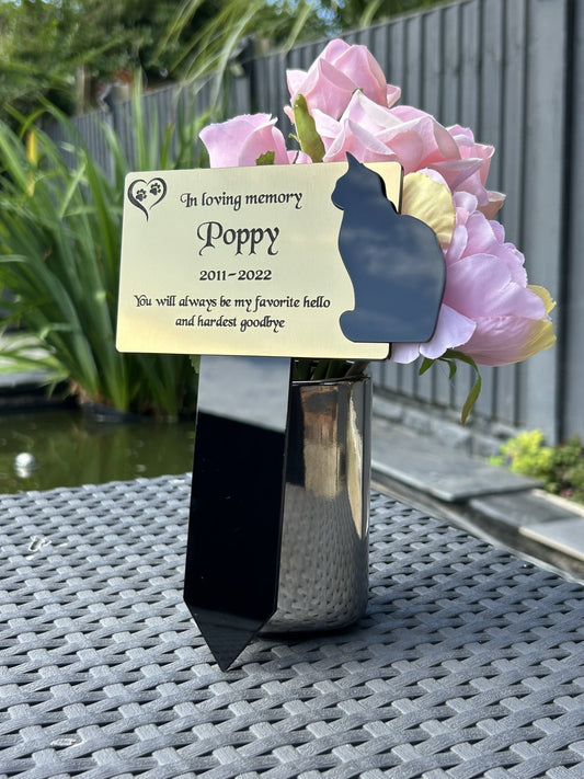 Pet Memorial Plaque, Personalised Outside Grave Cat Sitting, Garden Marker Plaque Gift