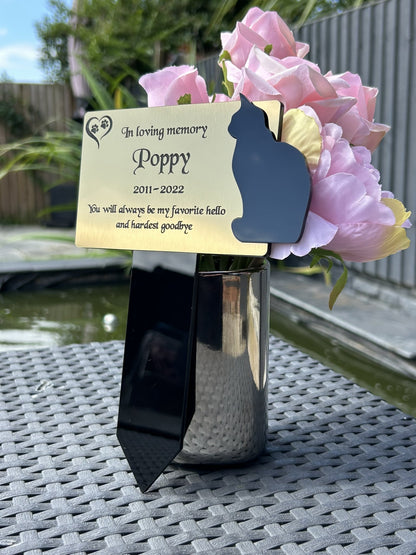 Pet Memorial Plaque, Personalised Outside Grave Cat Sitting, Garden Marker Plaque Gift