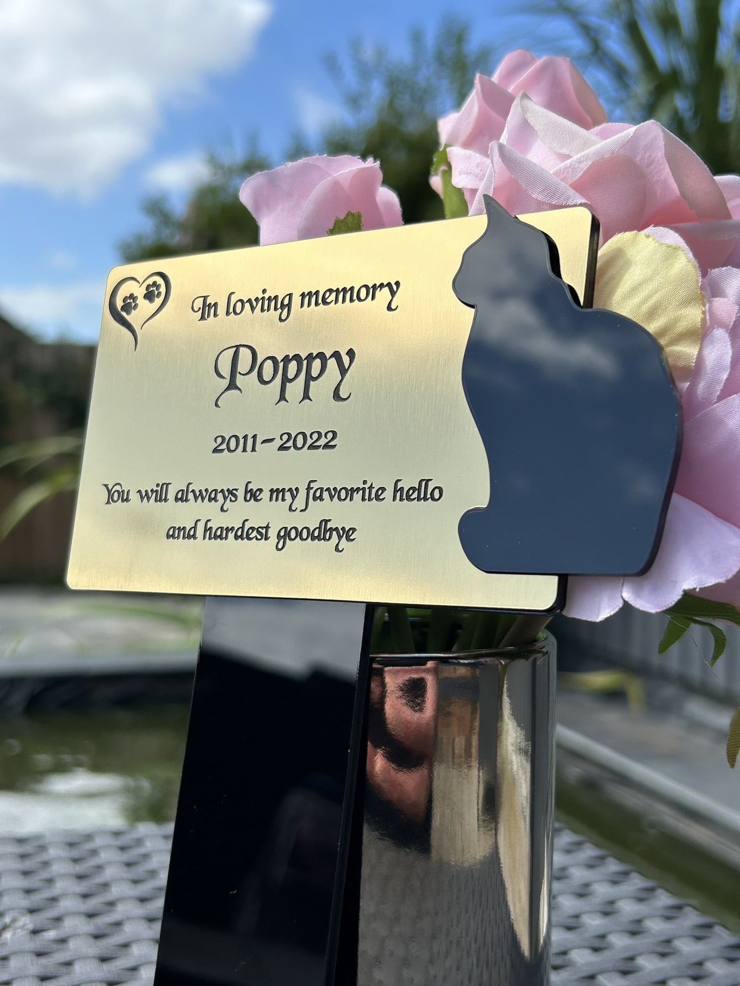 Pet Memorial Plaque, Personalised Outside Grave Cat Sitting, Garden Marker Plaque Gift