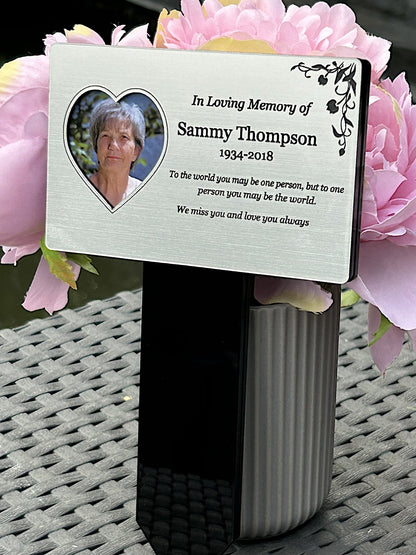 Personalised Memorial Plaque with Photo, Garden Outdoors Plaques, Silver plaque for graves, Dad, Father, Mum, Pets