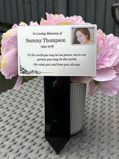 Personalised Memorial Plaque with photo, Garden Outdoors Plaques, Silver Graver marker, Dad, Father, Mum, Pets Rectangular