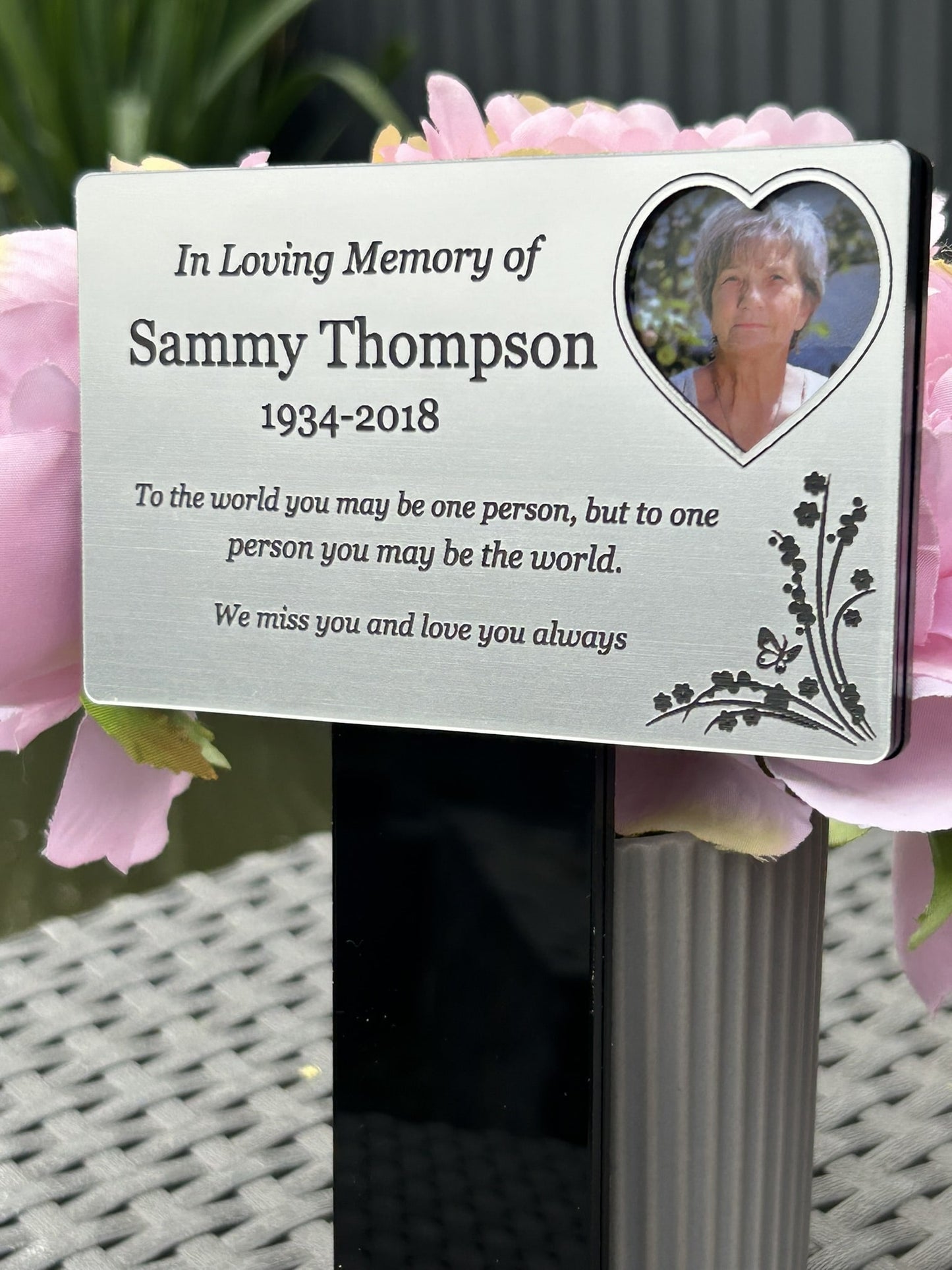 Personalised Memorial Plaque with photo, Garden Outdoors Plaques, Silver Graver marker, Dad, Father, Mum, Pets Rectangular