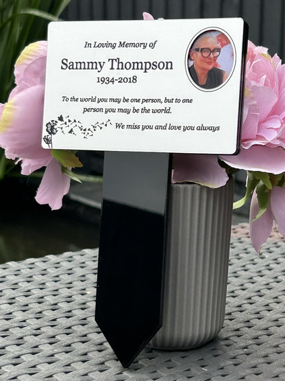 Personalised Memorial Plaque with photo, Garden Outdoors Plaques, Silver Graver marker, Dad, Father, Mum, Pets Rectangular