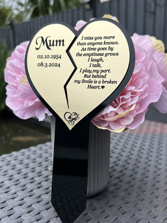 Personalised Memorial Plaque, Heart Garden Outdoors Plaques, Remembrance Sign, marker, Dad, Father, Mum, Pets