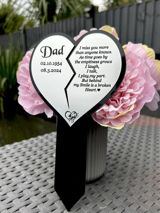 Personalised Memorial Plaque, Heart Garden Outdoors Plaques, Remembrance Sign, marker, Dad, Father, Mum, Pets Silver