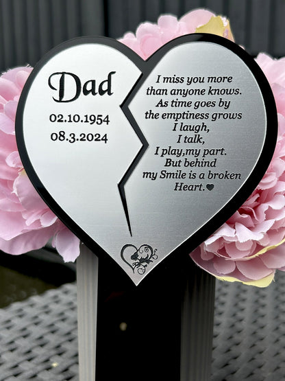 Personalised Memorial Plaque, Heart Garden Outdoors Plaques, Remembrance Sign, marker, Dad, Father, Mum, Pets Silver