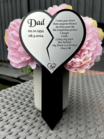 Personalised Memorial Plaque, Heart Garden Outdoors Plaques, Remembrance Sign, marker, Dad, Father, Mum, Pets Silver