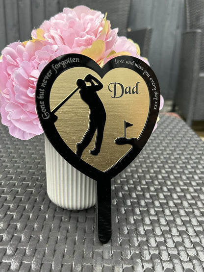 Personalised Memorial Plaques, Gold Golf memorial plaque, Garden Spike, funeral remembrance in loving memory