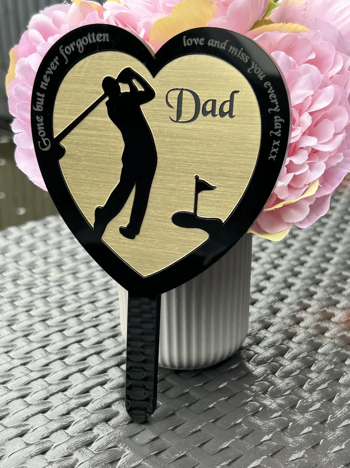 Personalised Memorial Plaques, Gold Golf memorial plaque, Garden Spike, funeral remembrance in loving memory