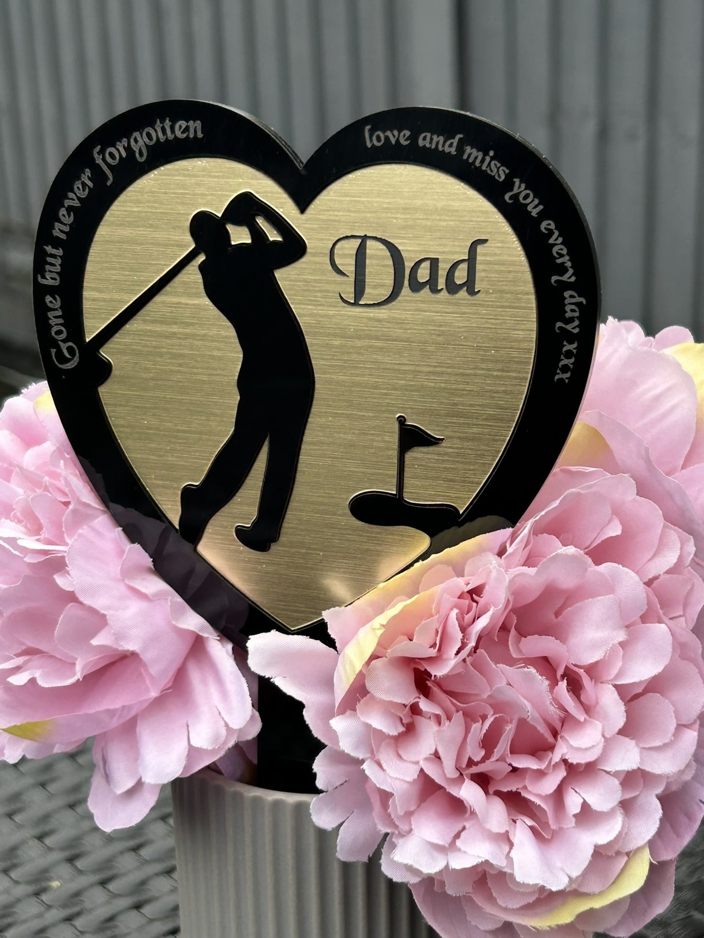 Personalised Memorial Plaques, Gold Golf memorial plaque, Garden Spike, funeral remembrance in loving memory