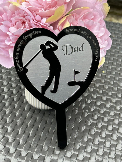 Personalised Memorial Plaques, Silver Golf memorial plaque, Garden Spike, funeral remembrance in loving memory