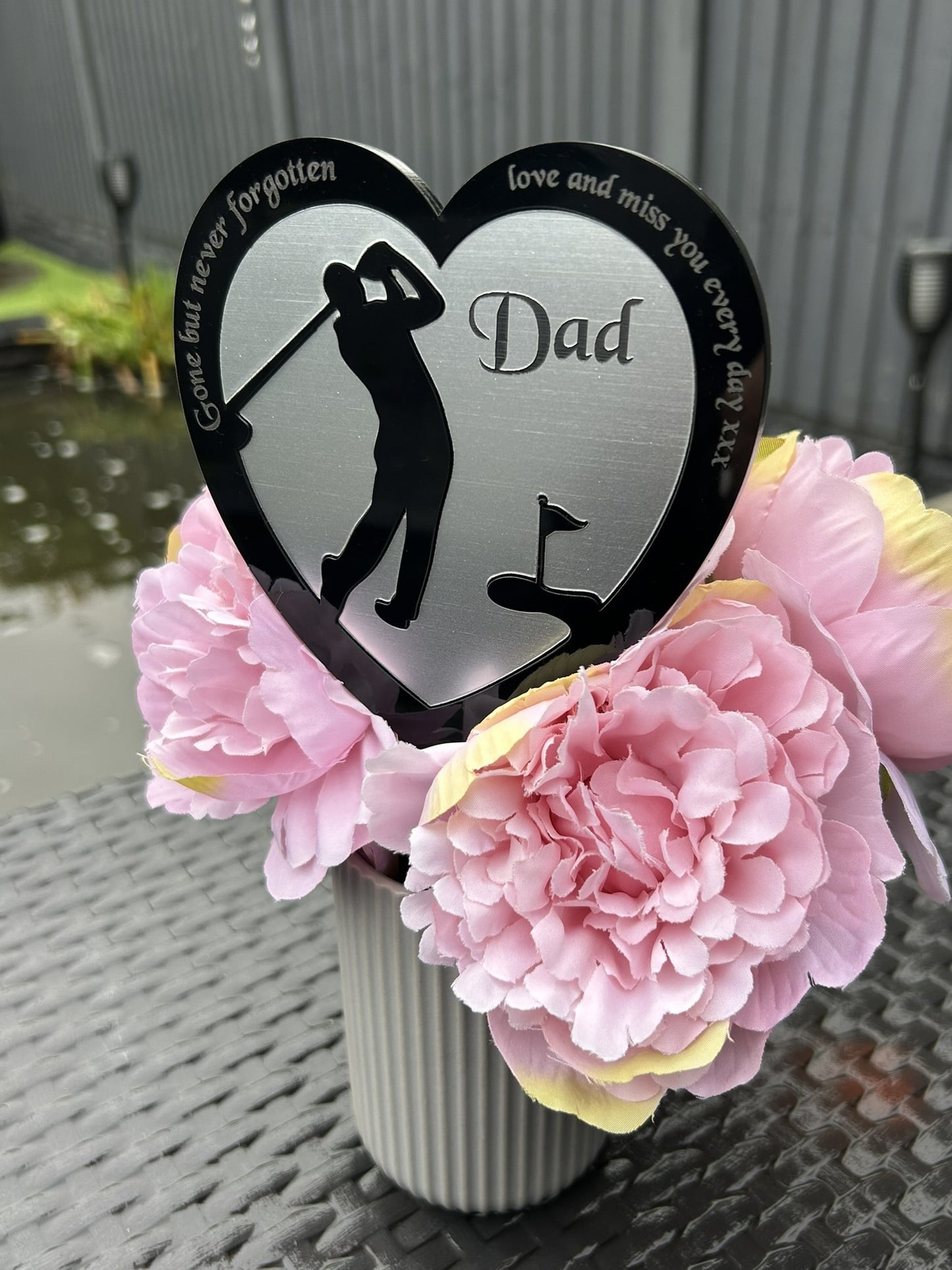 Personalised Memorial Plaques, Silver Golf memorial plaque, Garden Spike, funeral remembrance in loving memory