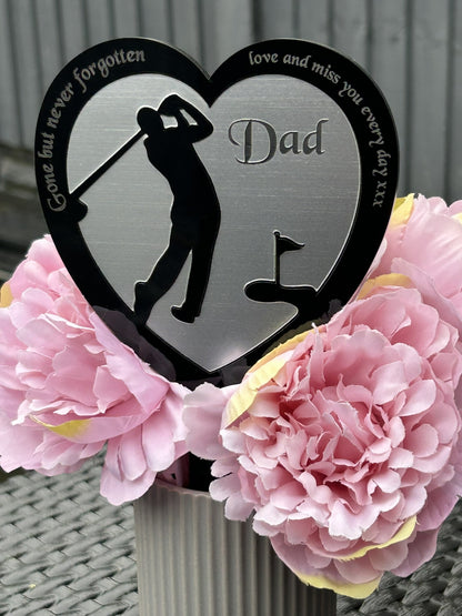 Personalised Memorial Plaques, Silver Golf memorial plaque, Garden Spike, funeral remembrance in loving memory