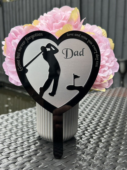 Personalised Memorial Plaques, Silver Golf memorial plaque, Garden Spike, funeral remembrance in loving memory