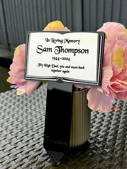 Memorial Plaque, Garden Outdoors Plaques, Remembrance Sign, Graver marker, Dad, Father, Mum, Silver Book
