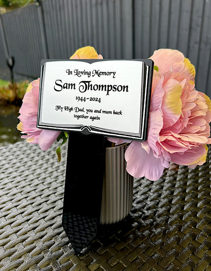 Memorial Plaque, Garden Outdoors Plaques, Remembrance Sign, Graver marker, Dad, Father, Mum, Silver Book