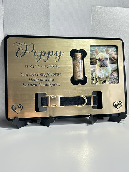 Pet Memorial Plaque, Pet fur Keepsake, Dog Memorial Collar Frame With Photo Gold