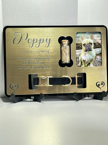 Pet Memorial Plaque, Pet fur Keepsake, Dog Memorial Collar Frame With Photo Gold