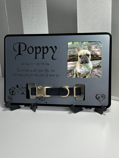 Pet Memorial Plaque, Pet fur Keepsake, Dog Memorial Collar Frame With Photo Silver