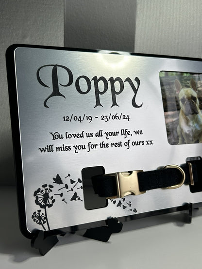 Pet Memorial Plaque, Pet fur Keepsake, Dog Memorial Collar Frame With Photo Silver